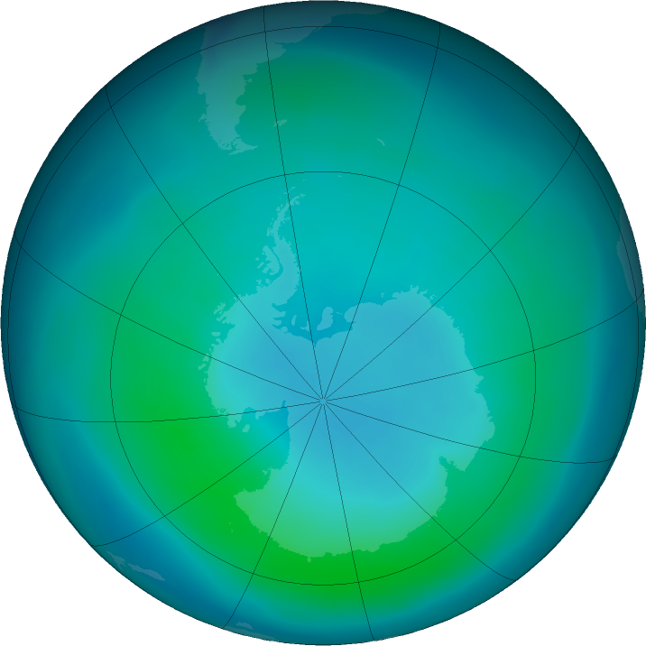 Antarctic ozone map for March 2022